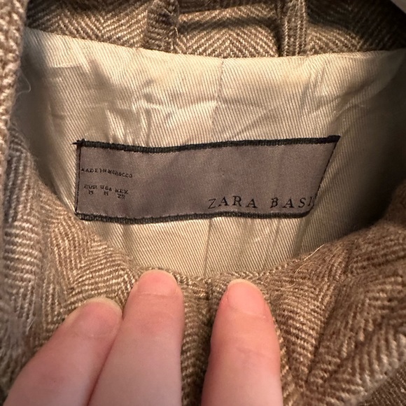 Zara mid-length tweed herringbone wool winter coat - long, oatmeal brown - Picture 5 of 16